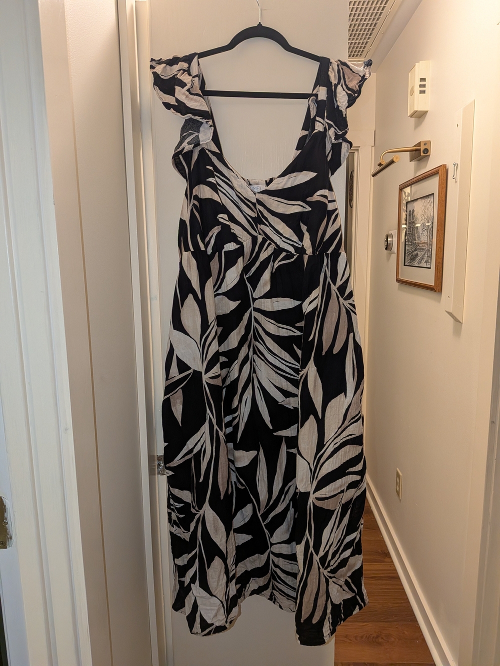 Time and Tru Black and White Leaf-Print Midi Dress XXL (20)